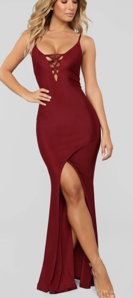 Fashion Nova Dresses & Skirts - Lace up Maxi Dress-Burgundy
